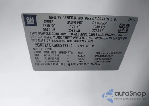 2012 GMC Terrain Sle-2 from USA, damaged, VIN 2GKFLTEK6C6237704